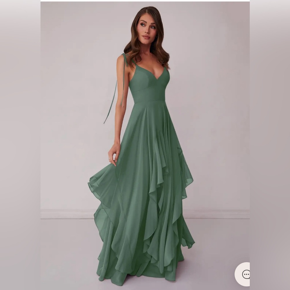 Azazie Barbie Bridesmaid’s Dress in Eucalyptus